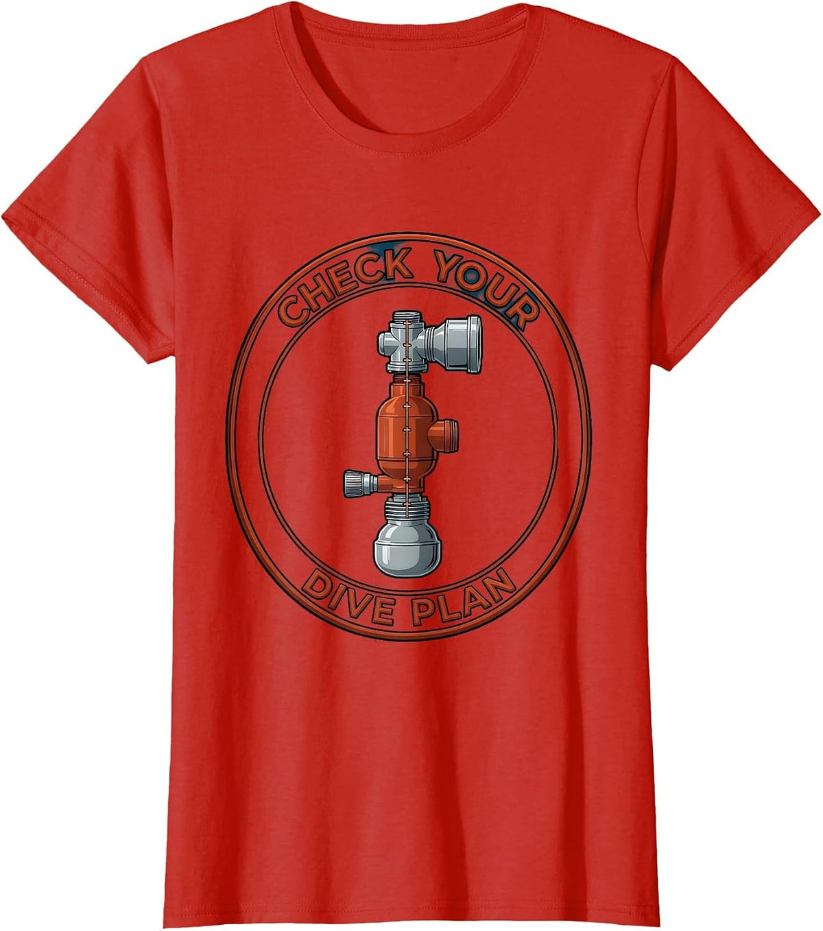 Check Your Dive Plan Retro Scuba Diving Hobby T-Shirt - Red