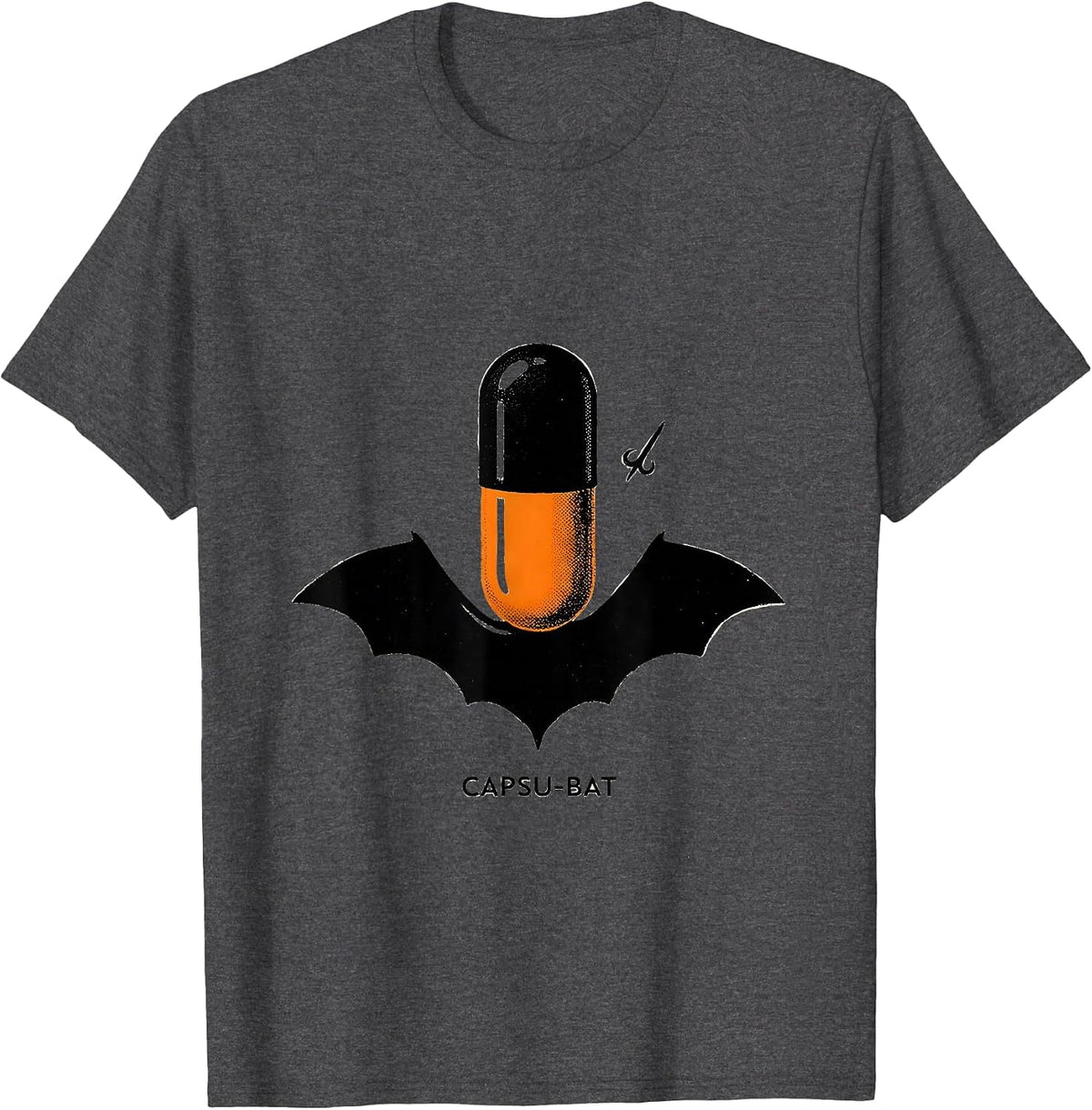 Men's Capsu-Bat Minimalist Pharmacy Halloween Pharmacist Tech Crew T-Shirt - Dark Heather Grey