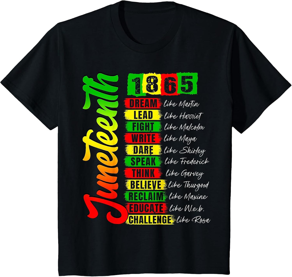 Juneteenth 1865 Black History Civil Rights Leaders Pride T-Shirt - Black