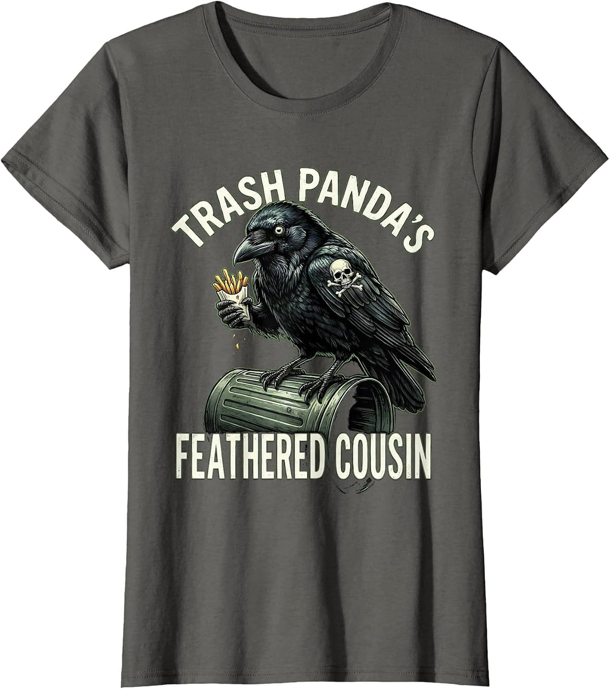 Women's Trash Panda's Feathered Cousin Crow Design T-Shirt - Asphalt Grey