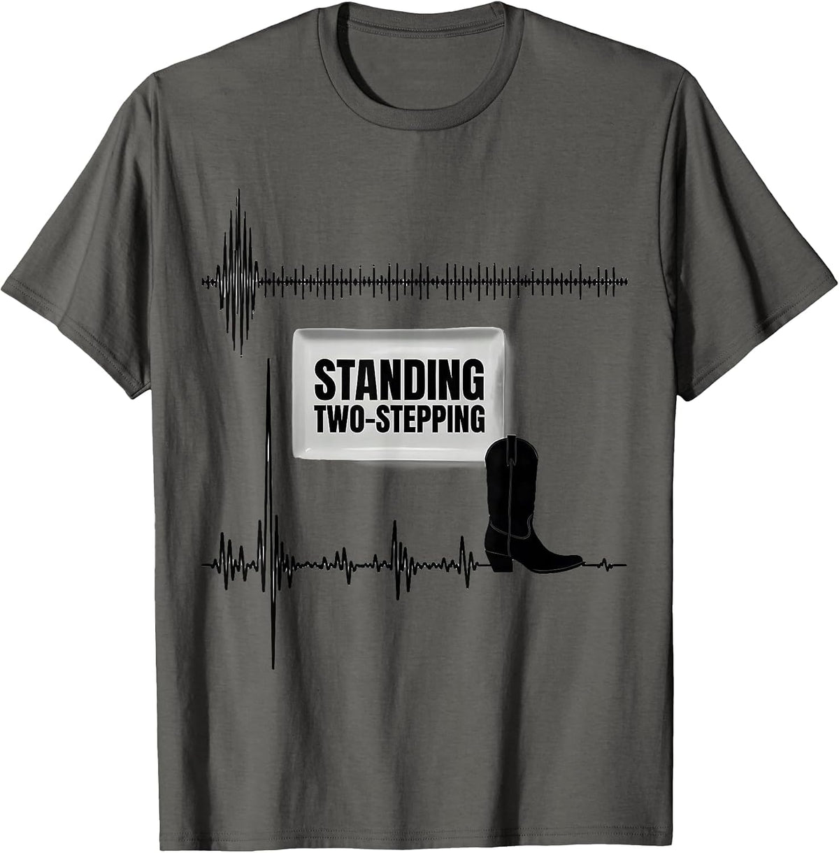 Men's Standing Two-Stepping Line Dance Heartbeat EKG Pulse Niche T-Shirt - Asphalt Grey
