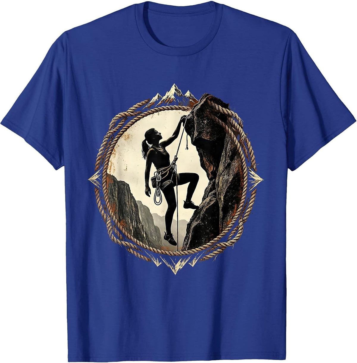 Woman Rock Climber Cliff Face Illustration T-Shirt - Royal Blue