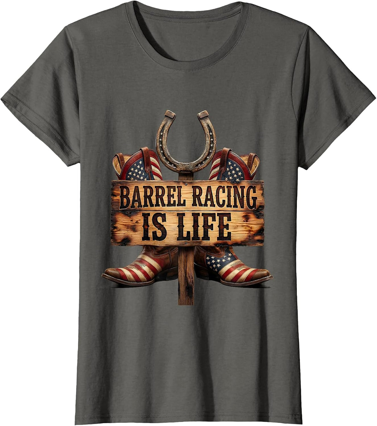Women's Barrel Racing Is Life Rodeo Design T-Shirt - Asphalt Grey