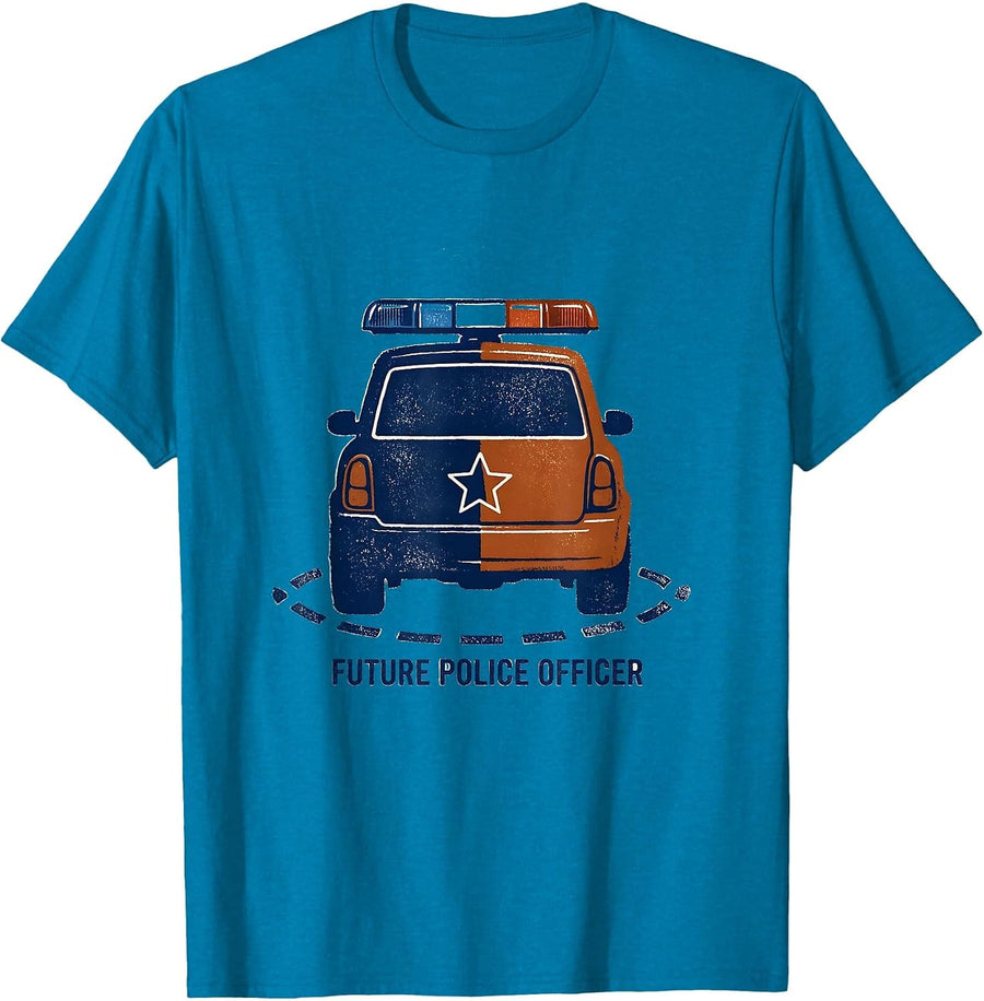 Future Police Officer Rubber Stamp Kids Police Vehicles T-Shirt - Sapphire Blue