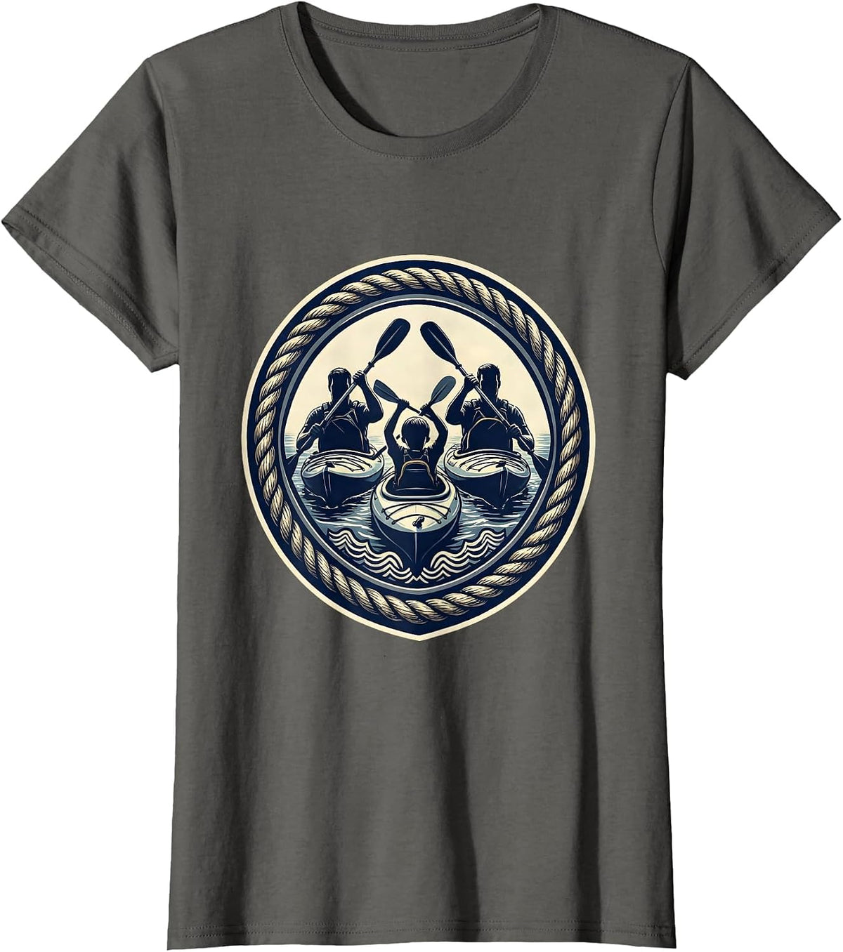 Women's Family Kayaking Adventure Graphic Tee T-Shirt - Asphalt Grey