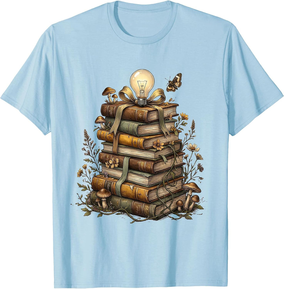 Beautiful Day for Learning Stack of Books Lightbulb T-Shirt - Baby Blue