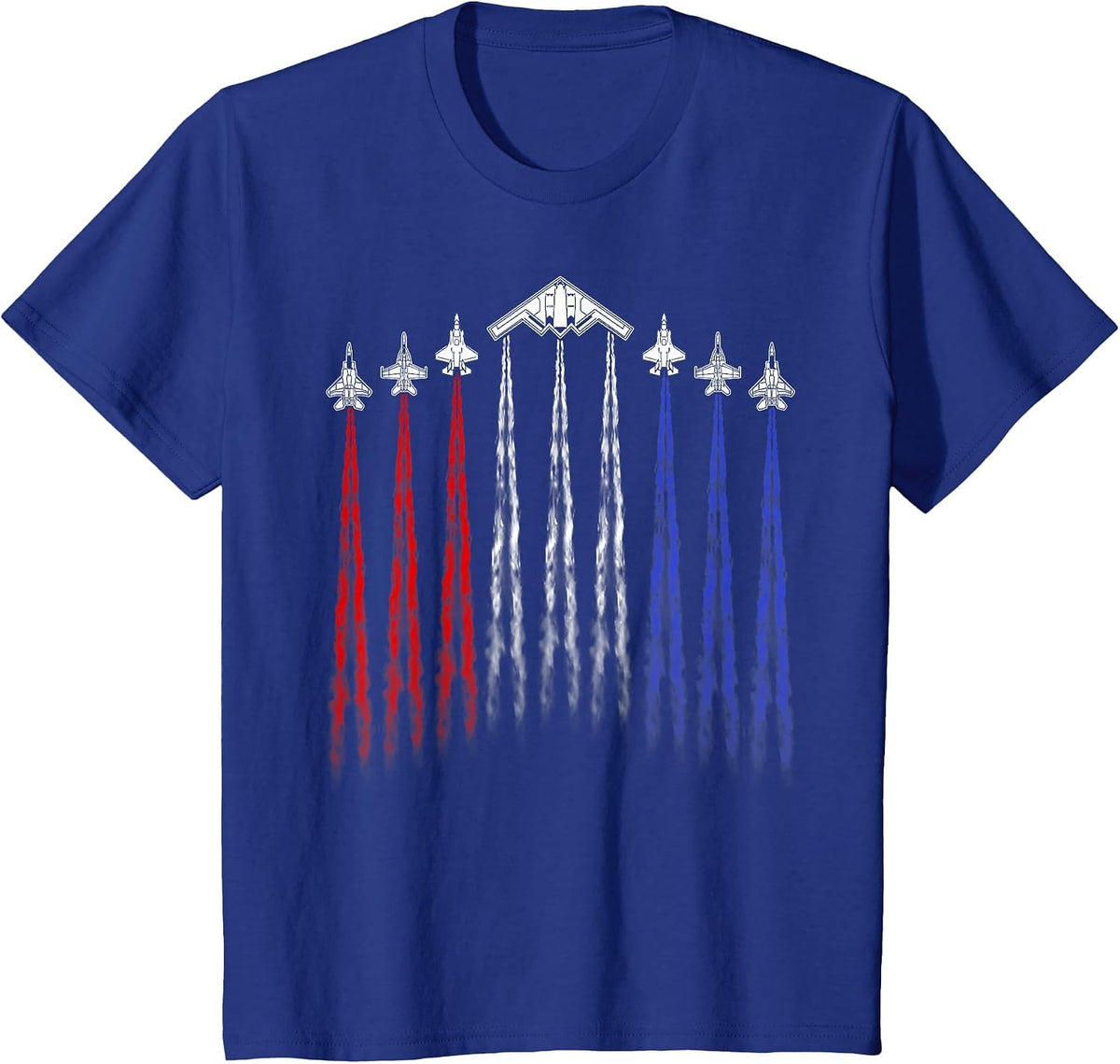 4th of July Fighter Jet Airplane Red White Blue Patriotic T-Shirt - Royal Blue
