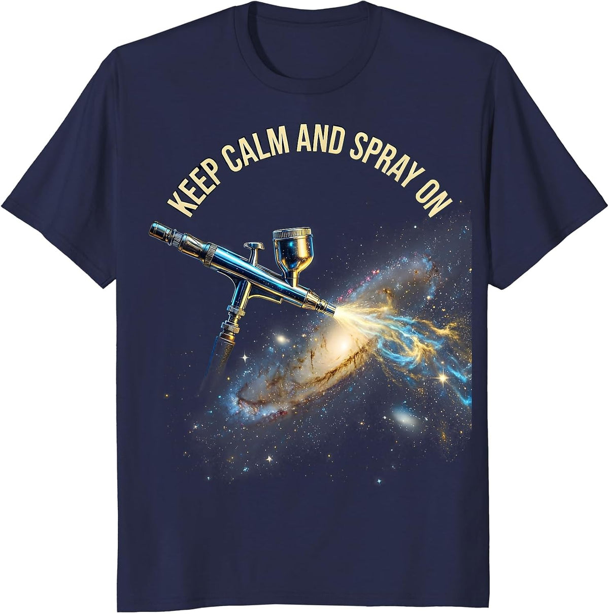 Keep Calm and Spray On Airbrush Art Design T-Shirt - Navy Blue