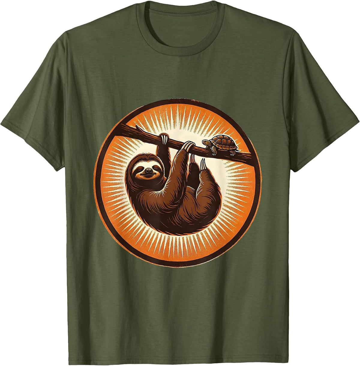 Sealed Sloth Badge Funny Lazy Humor Novelty Gift T-Shirt - Olive Green
