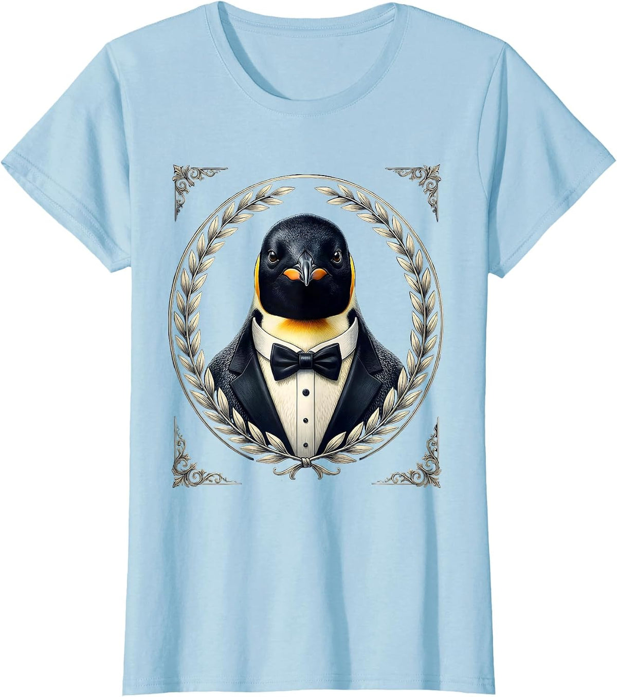 Penguin in Tuxedo Bow Tie Graphic T-Shirt - Baby Blue
