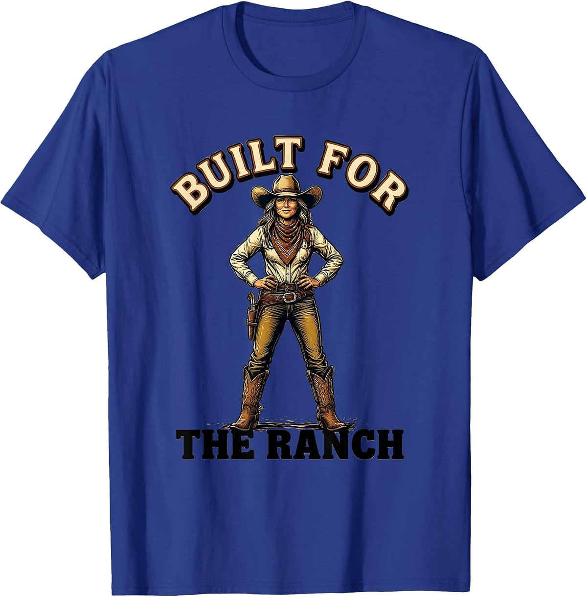 Built for the Ranch White Cowgirl Design T-Shirt - Royal Blue