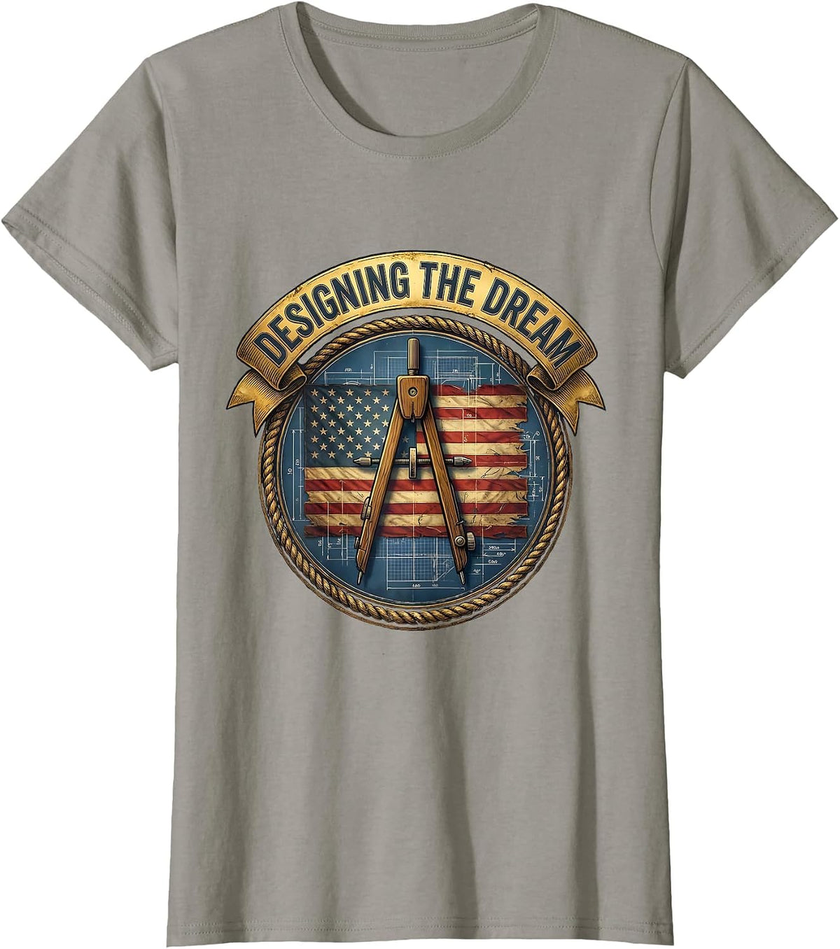 Designing the Dream Labor Day Patriotic Blueprint T-Shirt, Women, Slate Grey, Medium - As Pictured