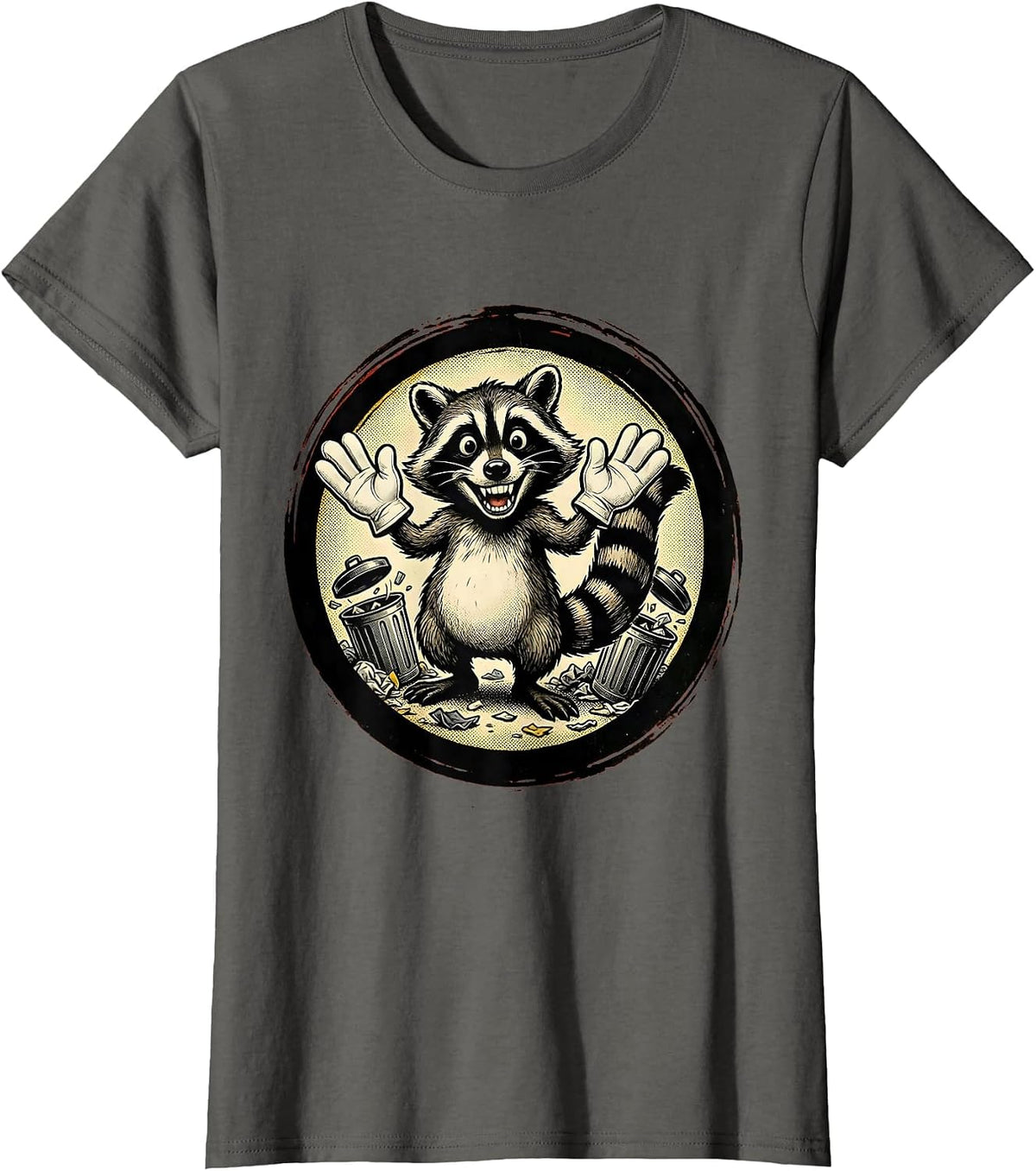 Women's Raccoon Trash Can Chaos Funny Animal Graphic T-Shirt - Asphalt Grey