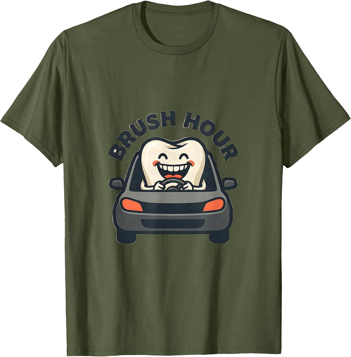 Brush Hour Funny Dental Hygienist Occupation Humor T-Shirt - Olive Green