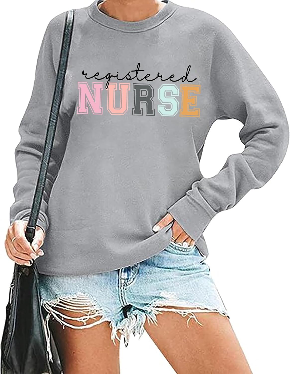 Registered Nurse Sweatshirt for Women School Nurse Life Pullover Nursing Student Tops Long Sleeve Tee - Grey