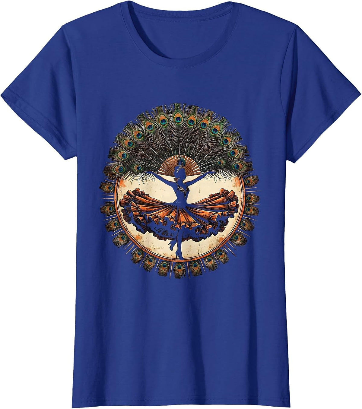 Women's Showgirl Era Spinning Fan Dance Illustration T-Shirt - Royal Blue