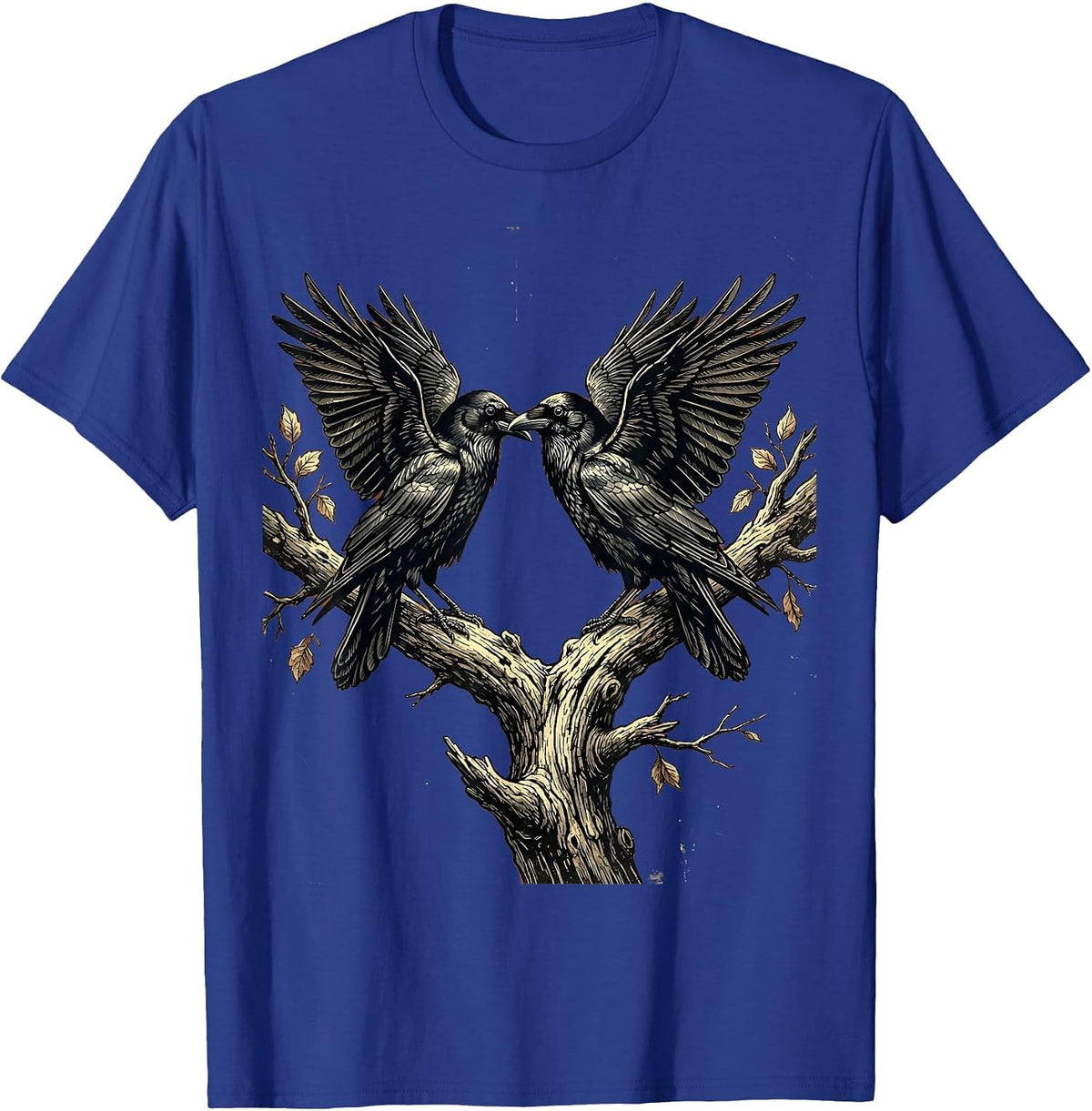Men's Two Crows on a Branch Face to Face Art T-Shirt - Royal Blue