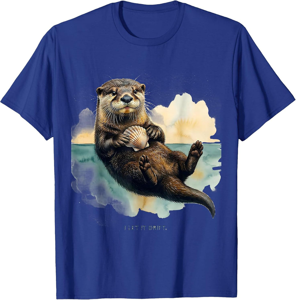 Men's I Let It Drift Watercolor River Otter Animal Lover Humor T-Shirt - Royal Blue