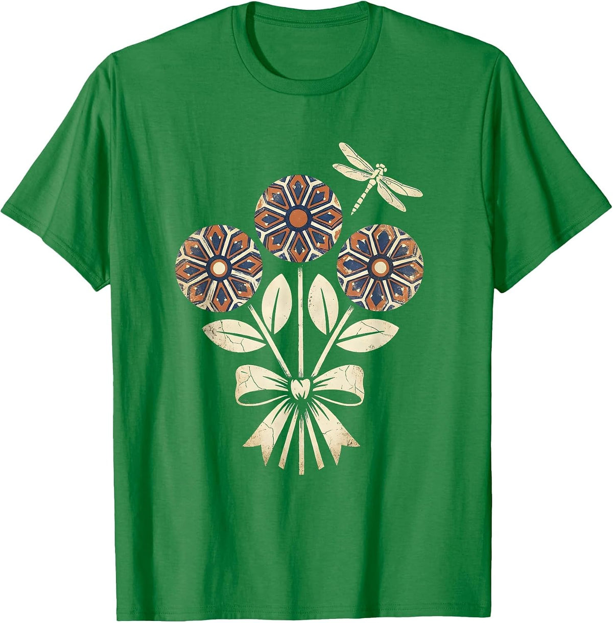 Men's Colorful Talavera Pottery Floral Mexican Design T-Shirt - Kelly Green