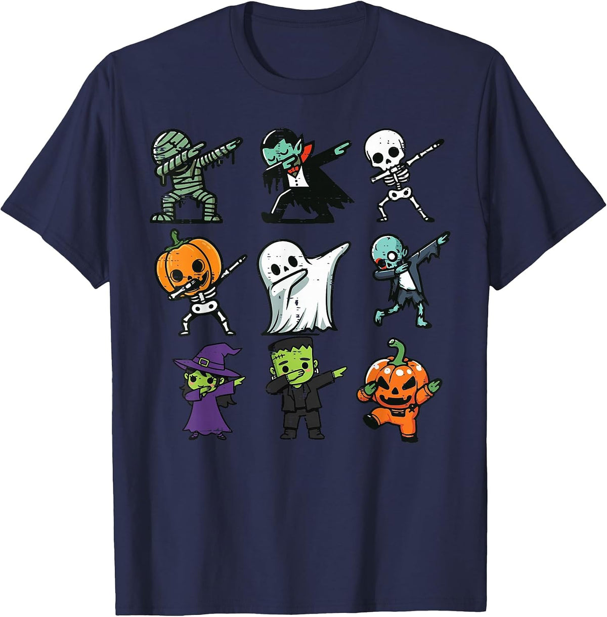 Halloween Ghost Pumpkin Skeleton Dab Costume Boys Girls Kids T-Shirt - Navy Blue