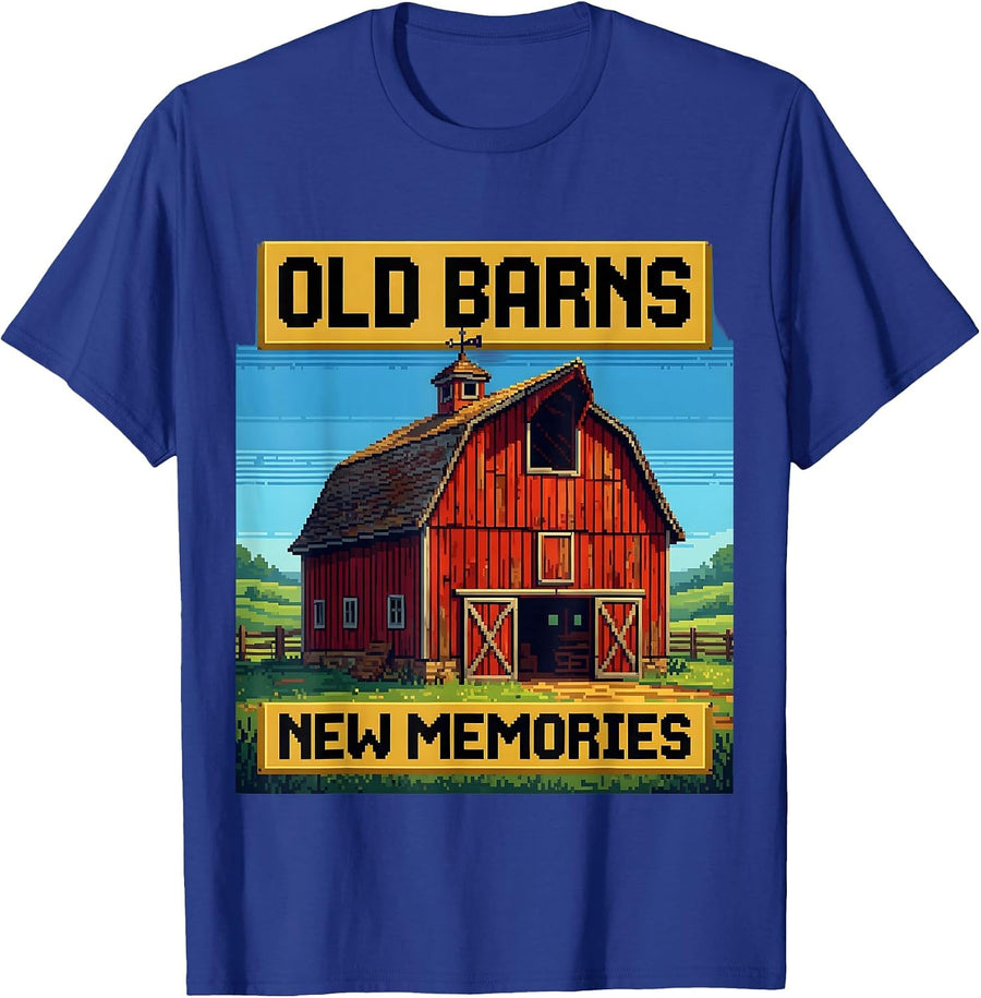 Old Barns New Memories Rustic Farm Design T-Shirt - Royal Blue