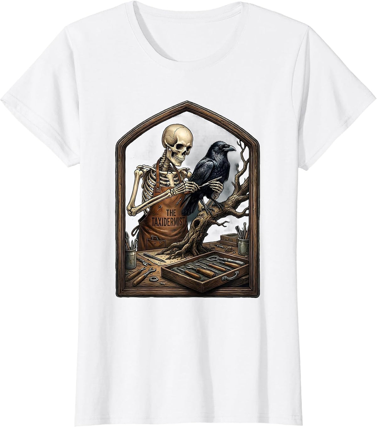 The Taxidermist Vintage Tarot Card Skeleton Tarot Reader T-Shirt - White