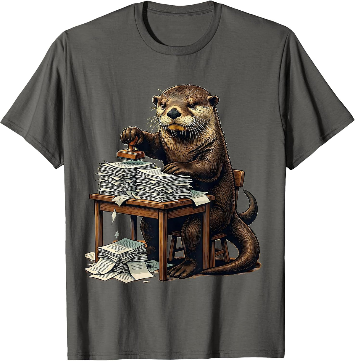 Sea Otter Desk Funny Otter Lover Gift T-Shirt - Asphalt Grey
