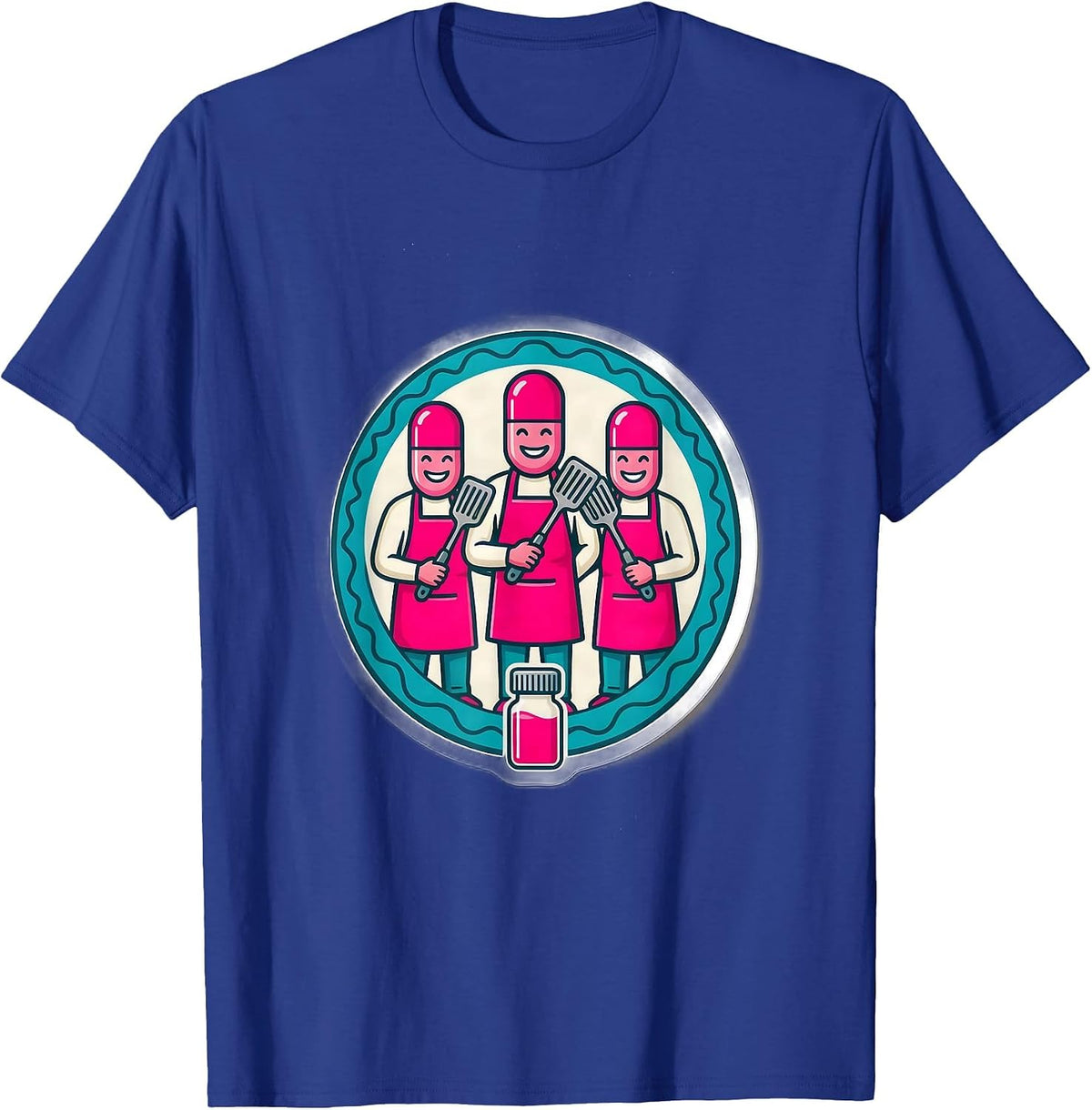 Men's Cute Pharmacy Tech Crew Capsule Figures Sticker Style T-Shirt - Royal Blue