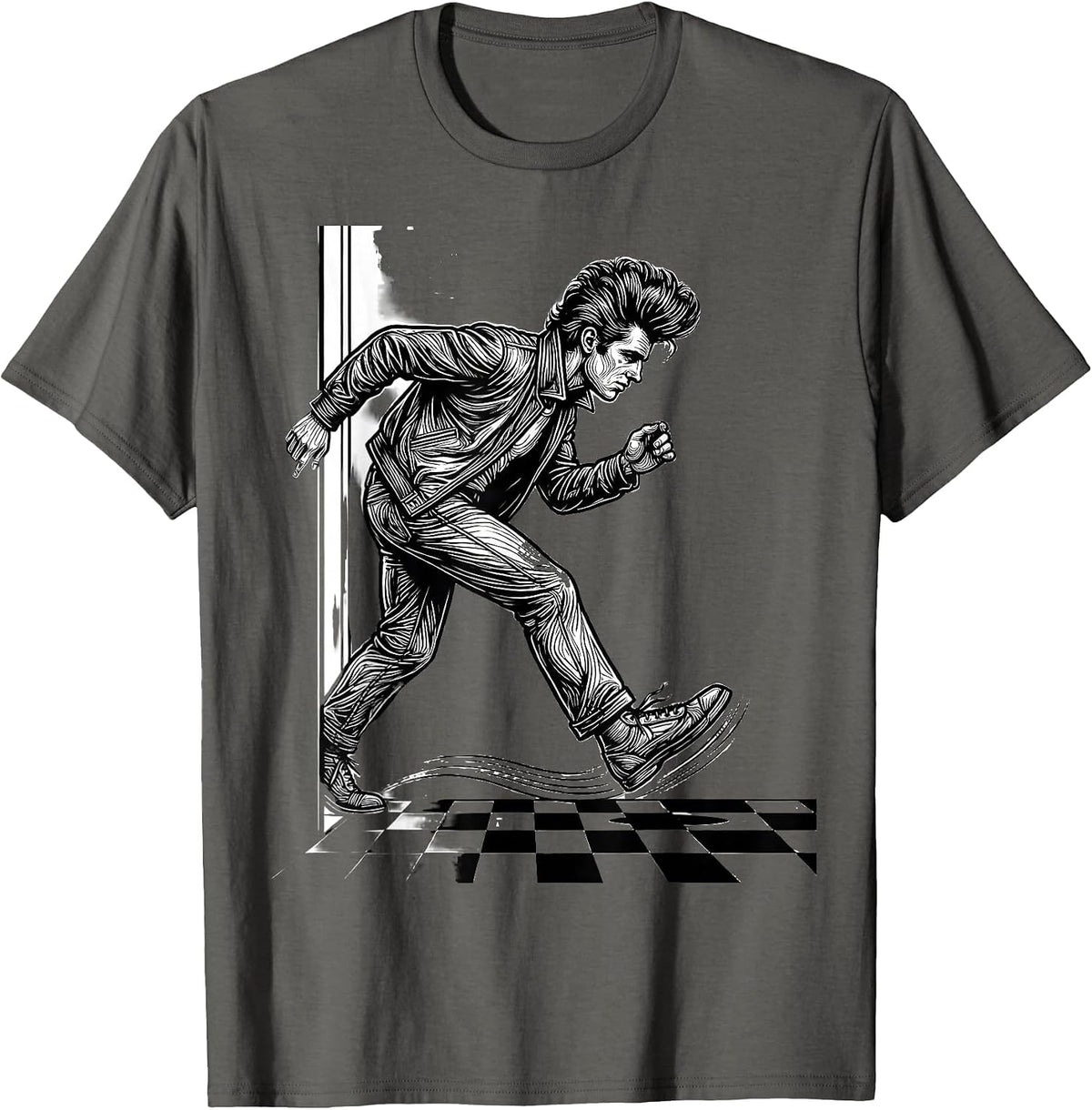 Men's Pompadoured Greaser 1950s Sock Hop Retro Rockabilly Party T-Shirt - Asphalt Grey