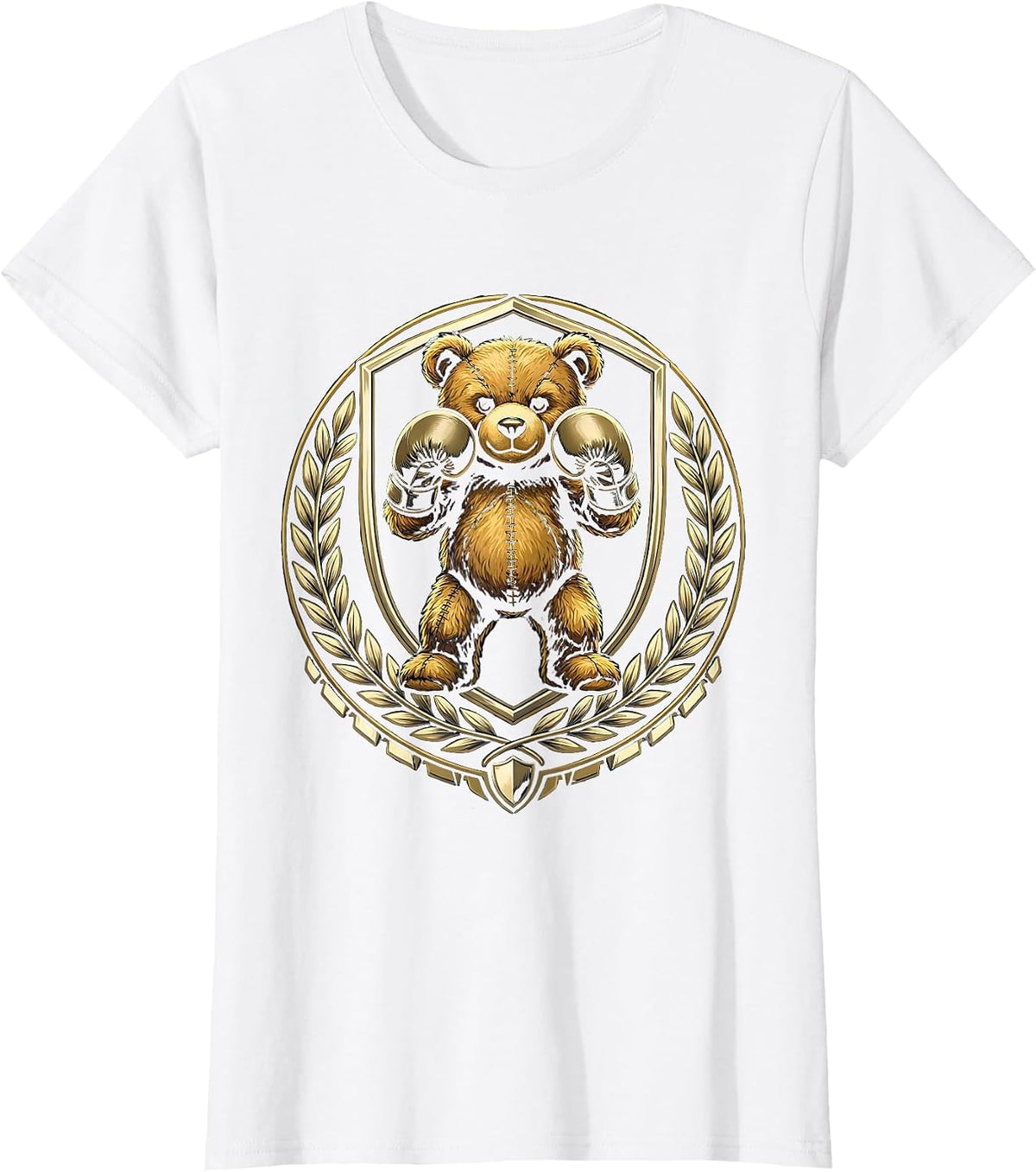 Women's Teddy Bear Boxing Fighter Graphic Tee T-Shirt - White