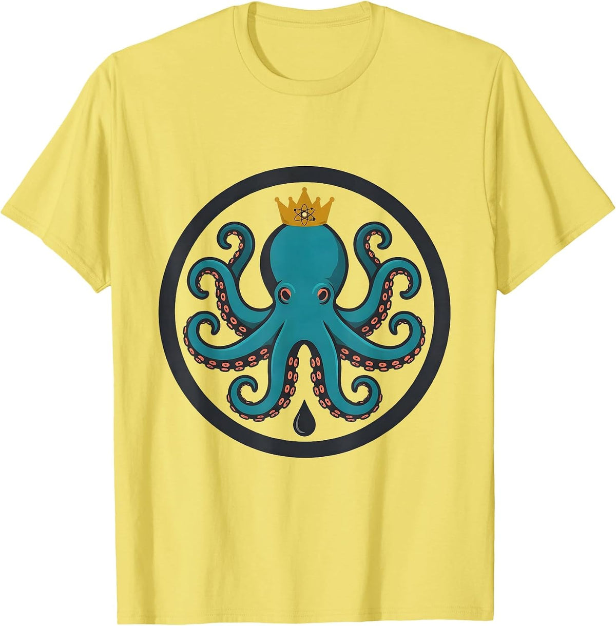 Men's Atomic Octopus Midcentury Modern Badge Sea Monster Lover T-Shirt - Lemon Yellow
