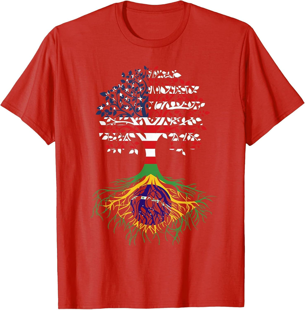 Brazilian Roots American Grown Tree Flag T-Shirt - Red