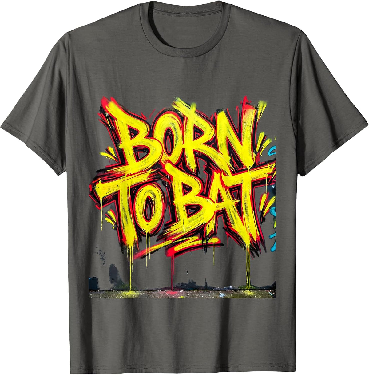 Born to Bat Cricket Life Graphic Design T-Shirt - Asphalt Grey
