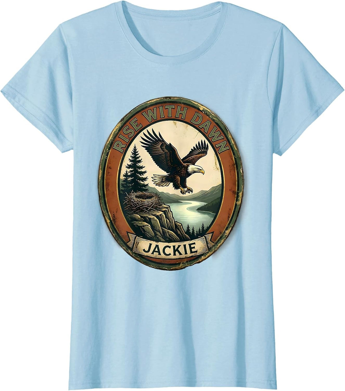 Women's Rise With Dawn Jackie Vintage Bald Eagle Memorial Big Bear T-Shirt - Baby Blue