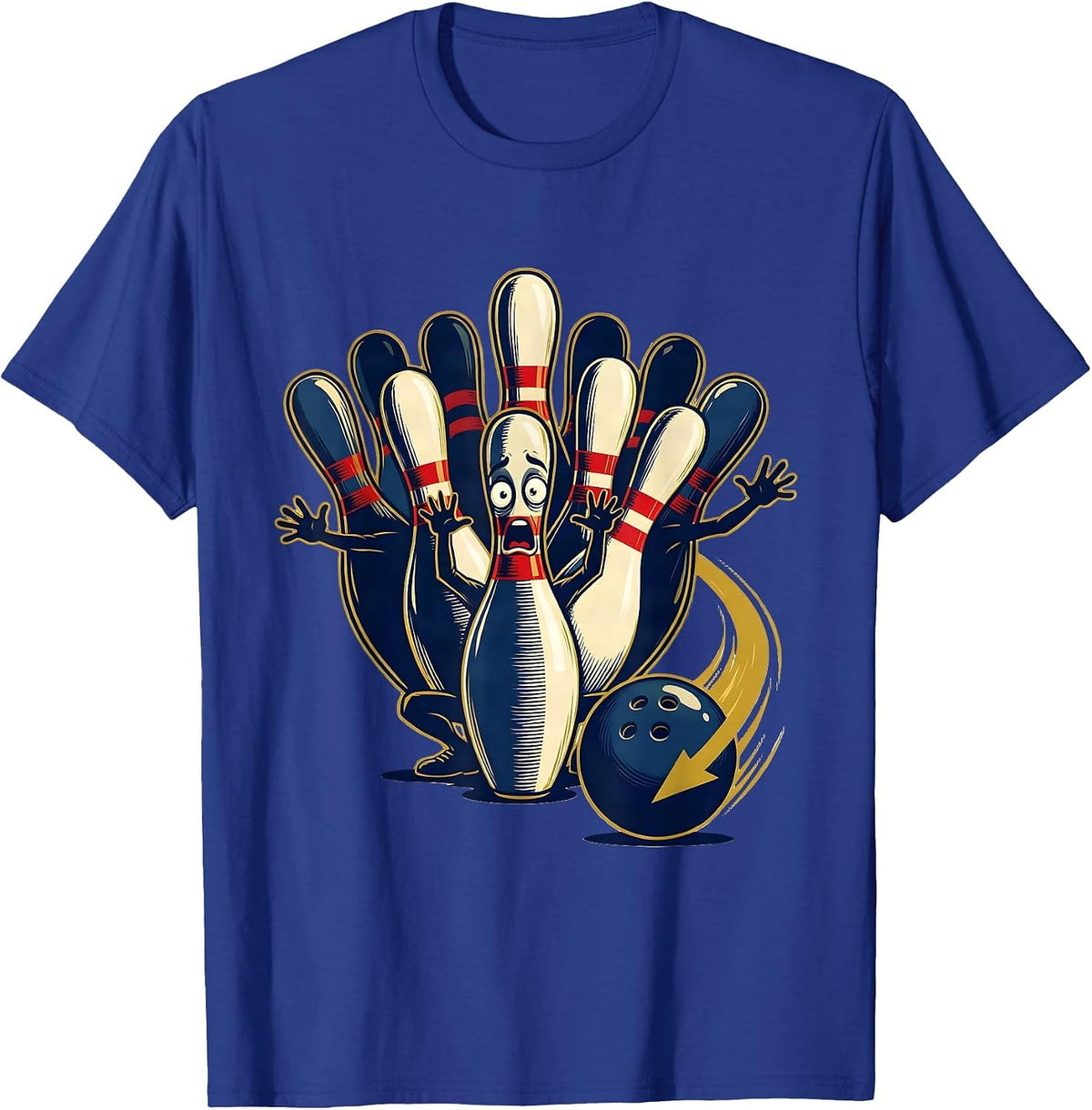Bowling Pins Scared Funny Sport Bowler T-Shirt - Royal Blue