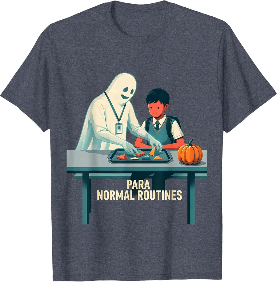 Men's Para Normal Routines Funny Ghost Paraprofessional Halloween T-Shirt - Heather Blue