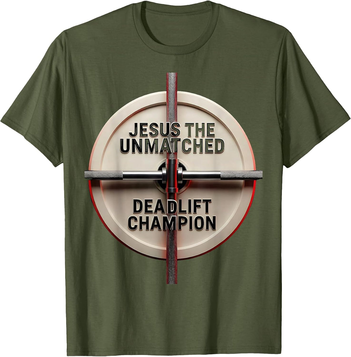 Men's Jesus The Unmatched Deadlift Champion Geometric Christian T-Shirt - Olive Green
