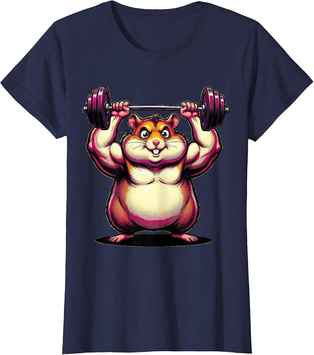 Women's Funny Hamster Weightlifter Bodybuilder Gym Graphic T-Shirt - Navy Blue