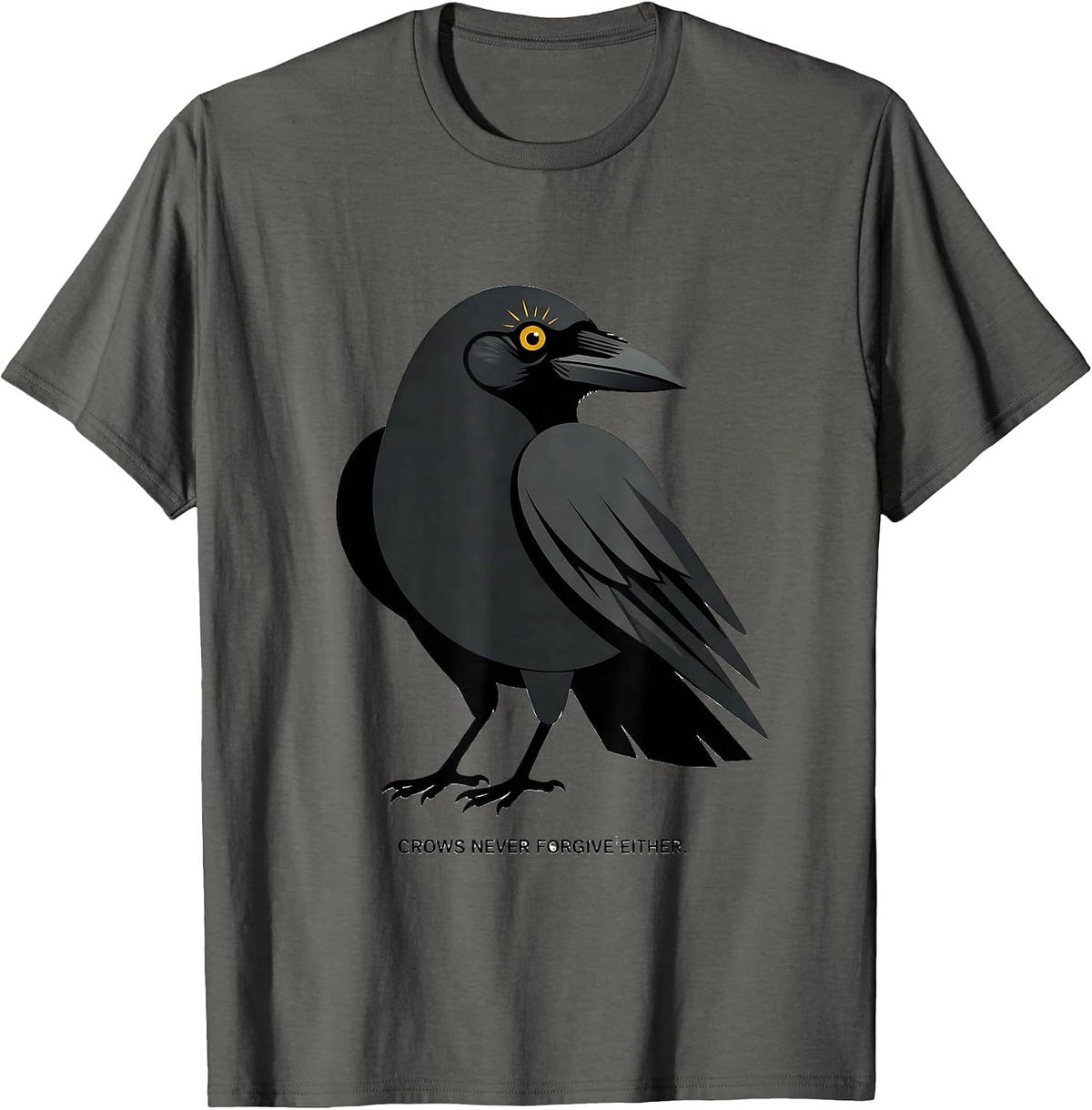 Men's Crows Never Forgive Dark Bird Graphic Design T-Shirt - Asphalt Grey
