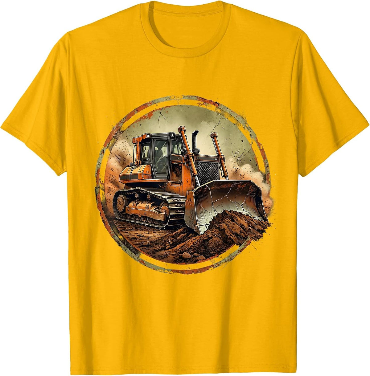 Labor Day Bulldozer Worksite Graphic Tee T-Shirt - Golden Yellow