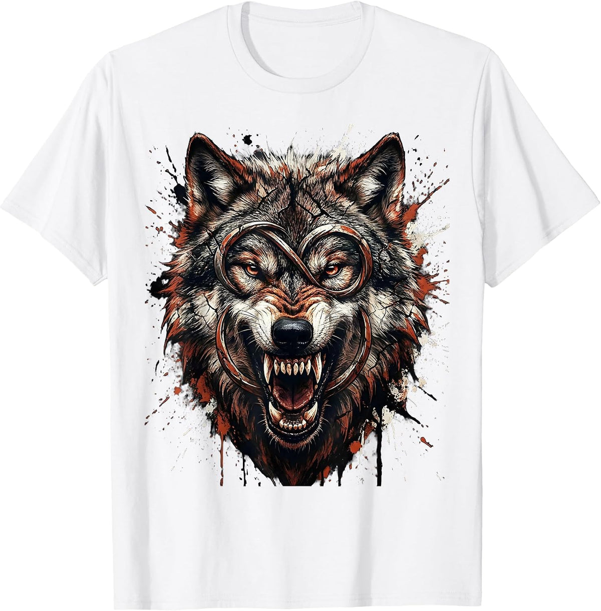 Men's Fierce Wolf Head Rugby Stripes Graphic T-Shirt - White
