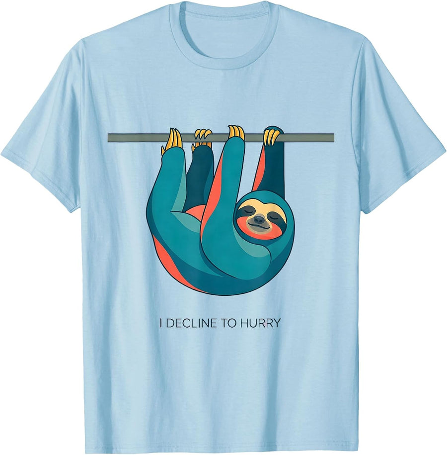 Men's I Decline To Hurry Funny Sloth Lazy Humor Gift T-Shirt - Baby Blue