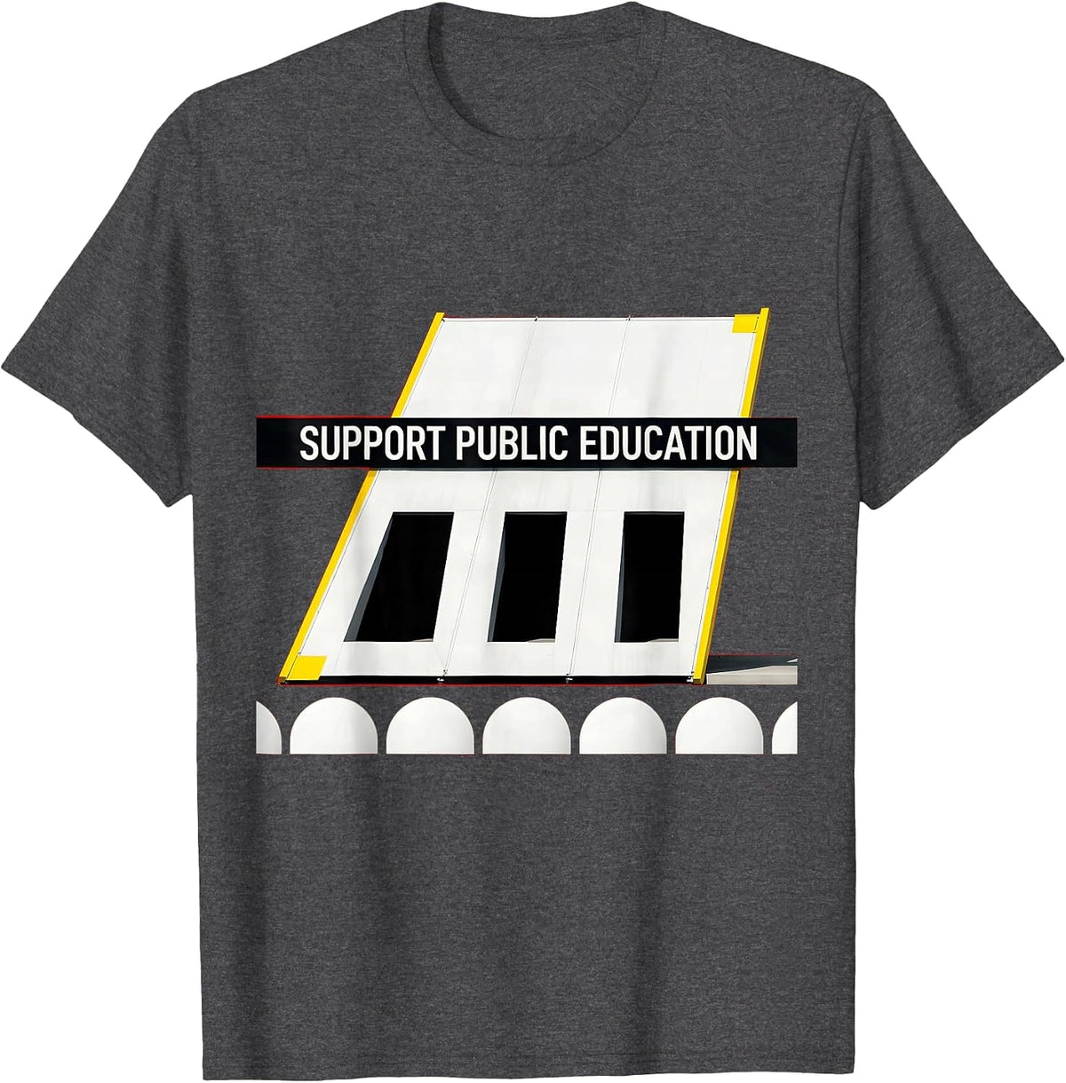 Men's Support Public Education Bauhaus Modernist Teacher Red T-Shirt - Dark Heather Grey