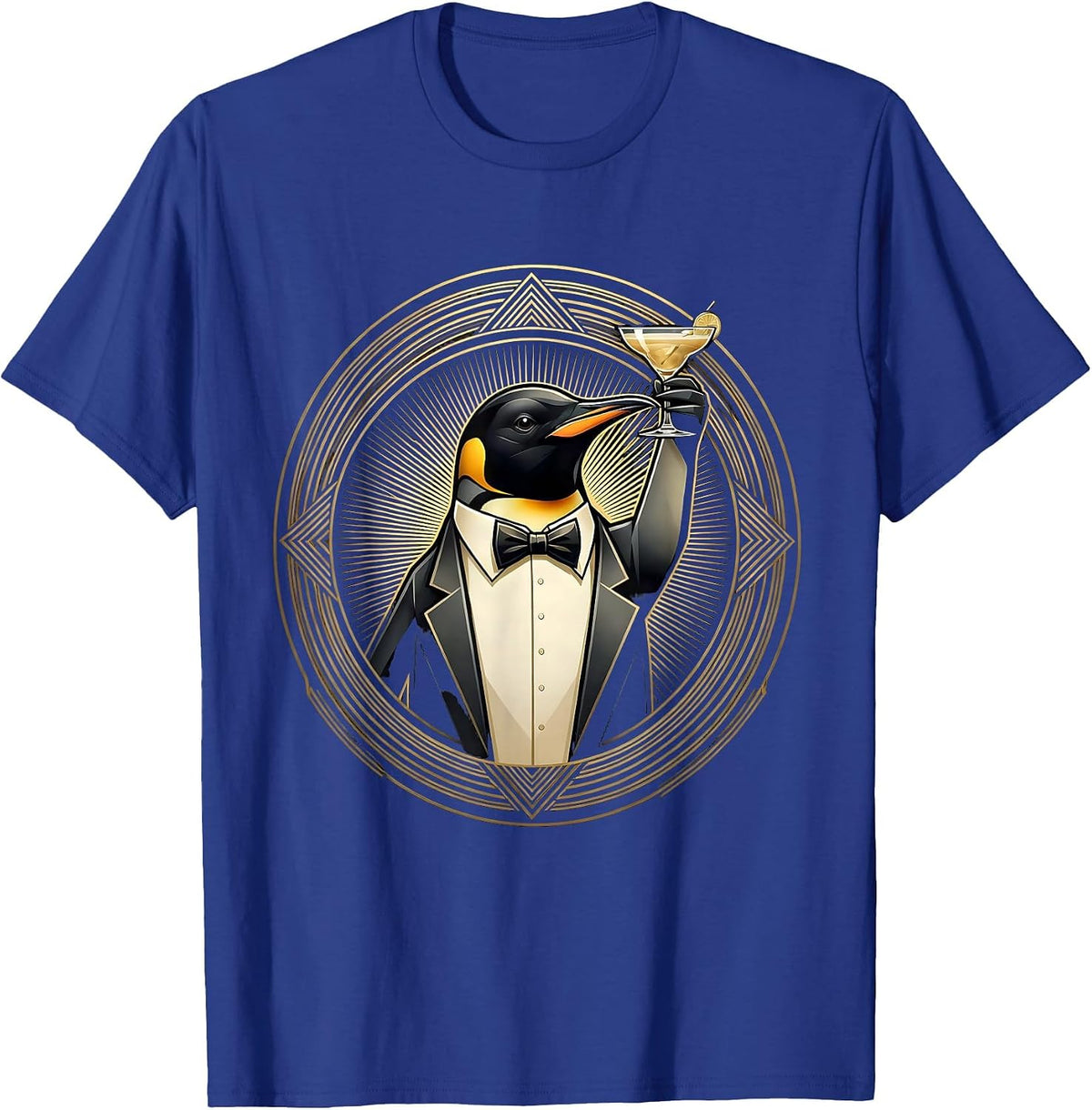 Men's Dapper Penguin Tuxedo Cocktail Party Graphic T-Shirt - Royal Blue