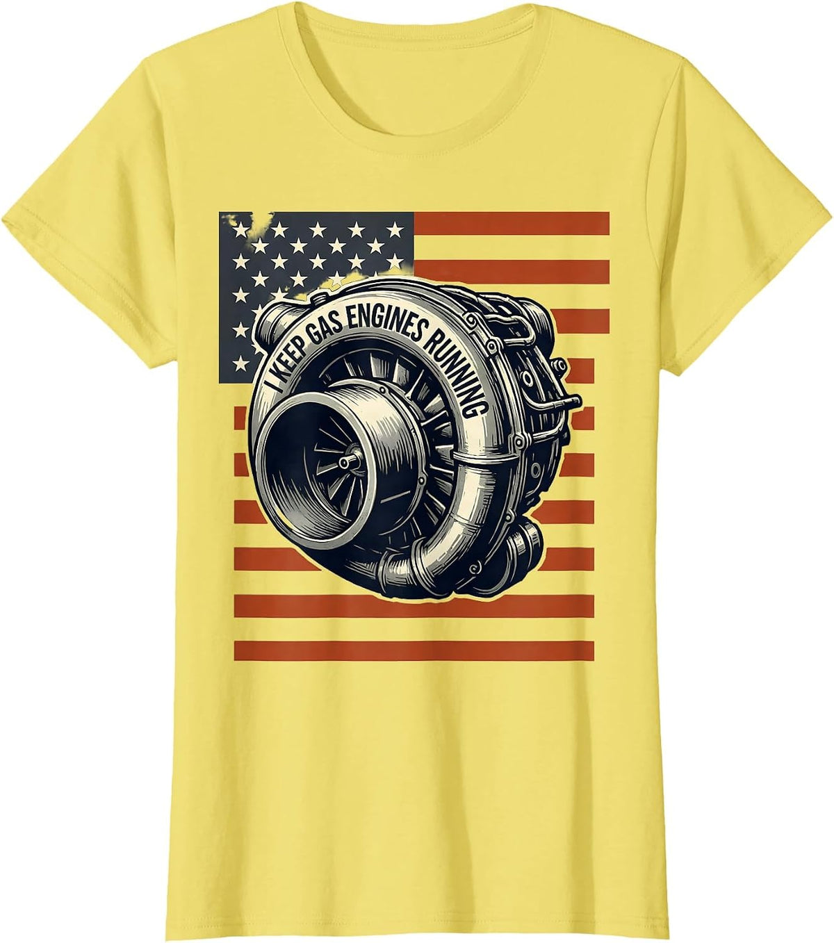 I Keep Gas Engines Running Stencil Graphic Mechanic Gift T-Shirt - Lemon Yellow