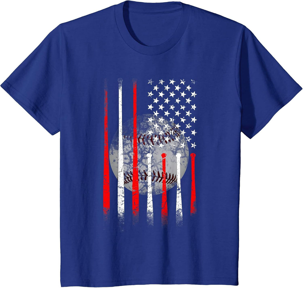 Baseball USA Flag American Flag Vintage T-Shirt - Royal Blue