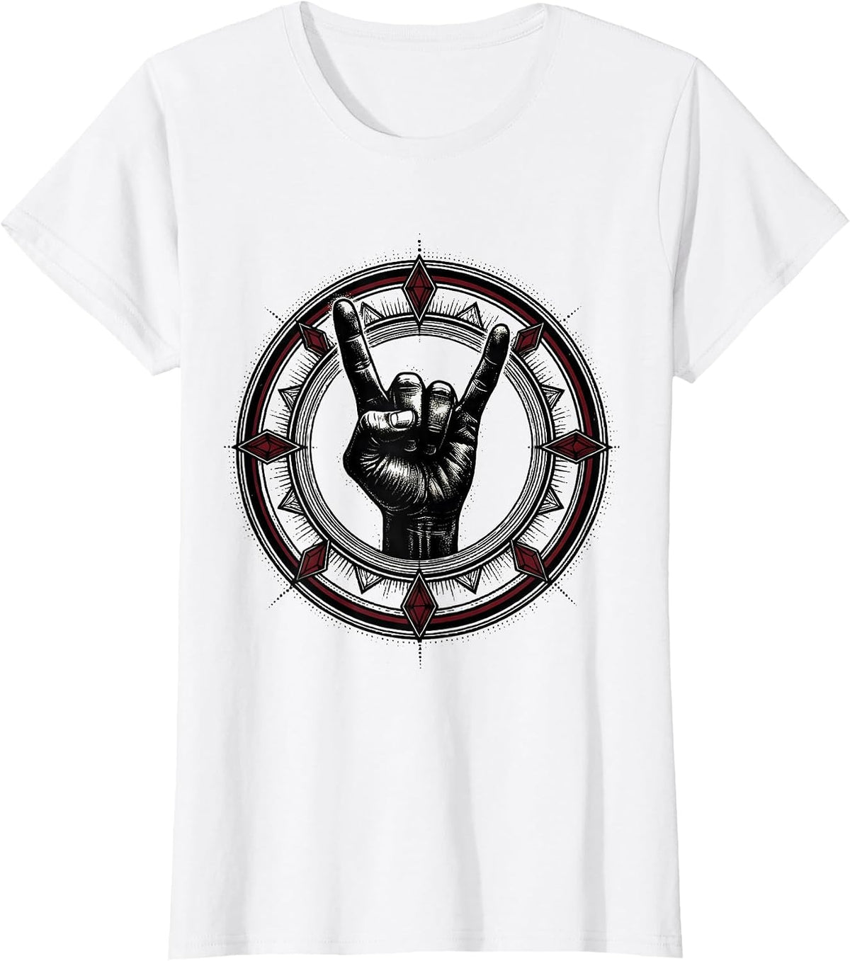 Vintage Rock Devil Horns Hand Sign Illustration T-Shirt - White