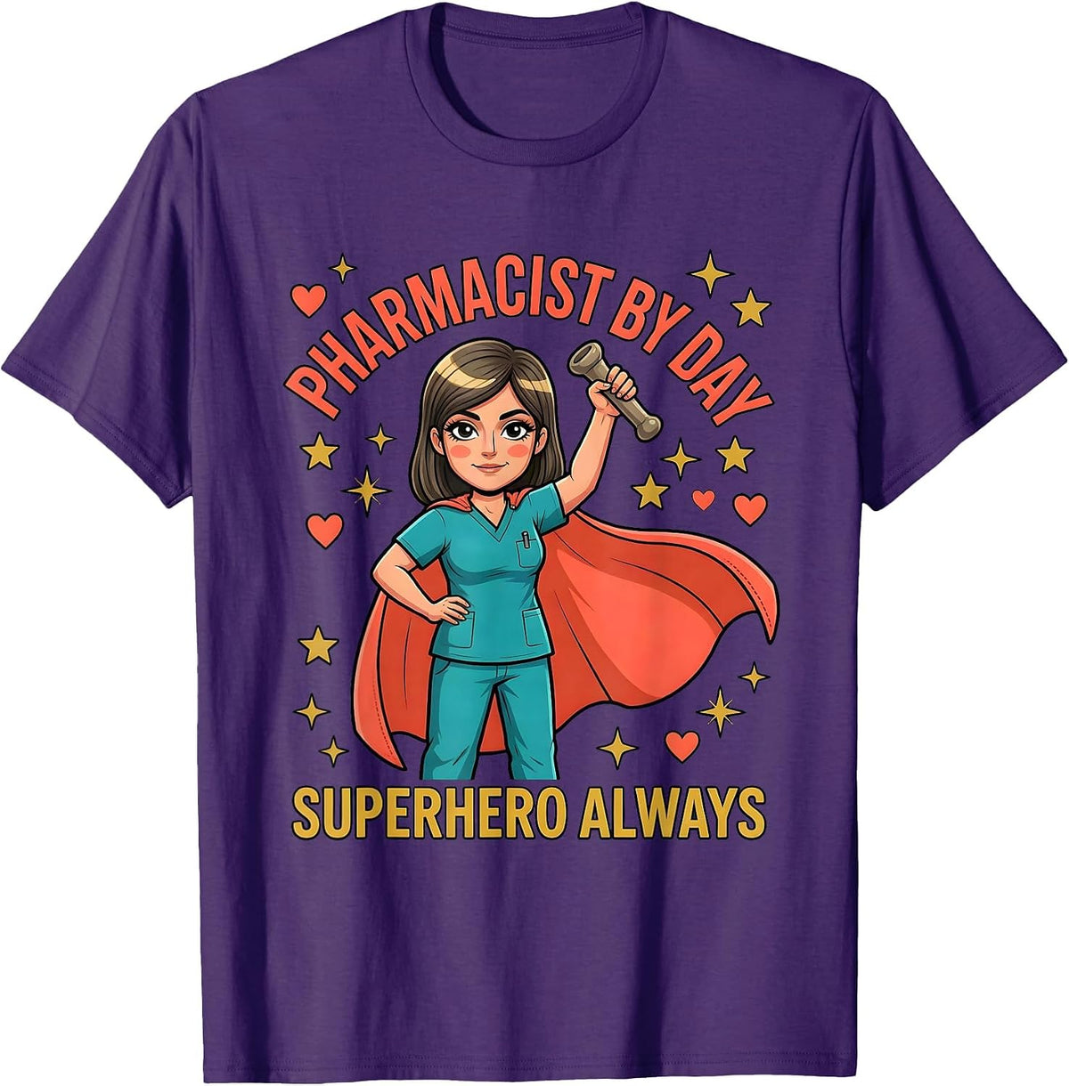 Men's PHARMACIST BY DAY, SUPERHERO ALWAYS Cartoon Pharmacist T-Shirt - Purple