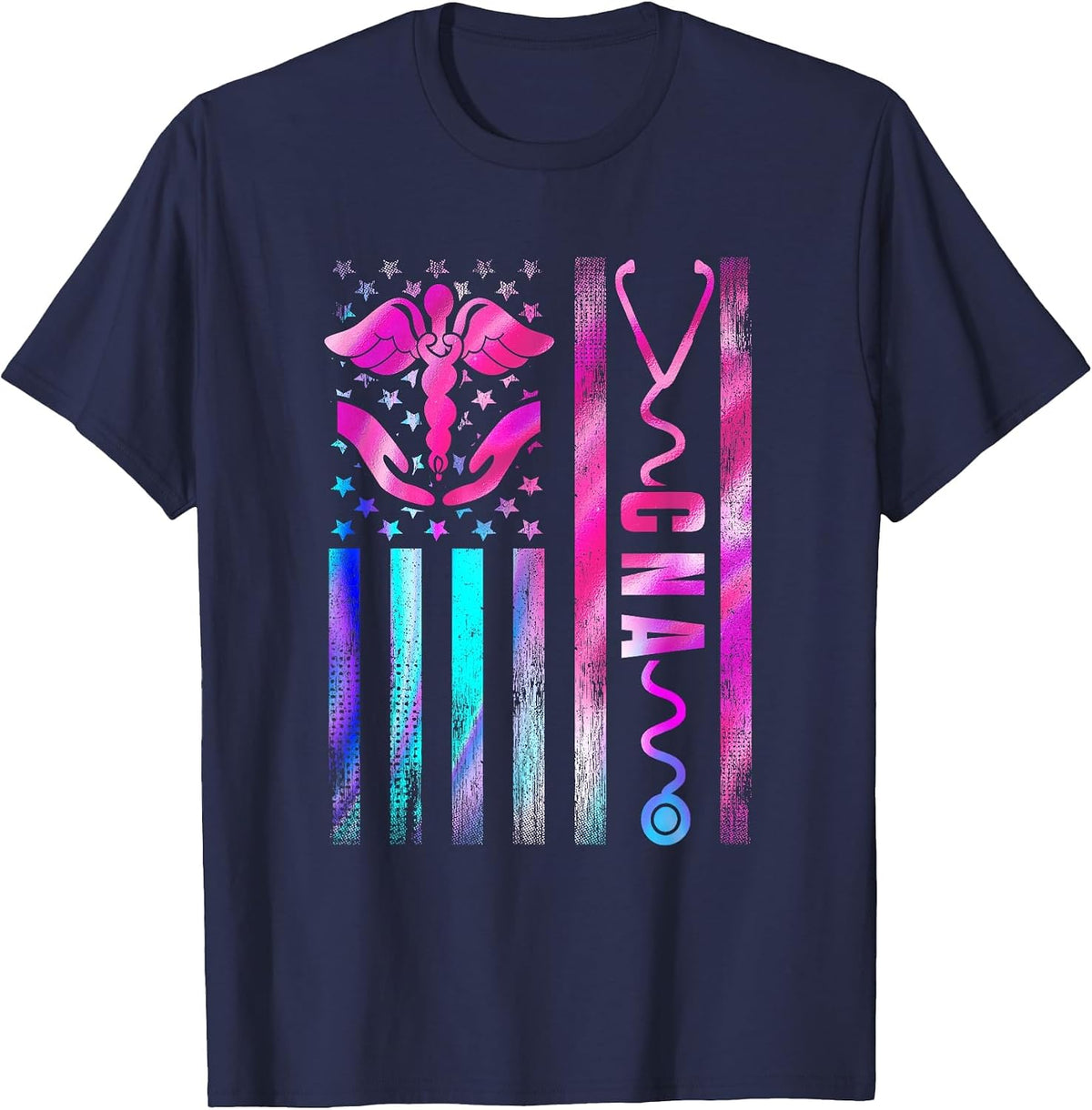CNA Job Certified Nursing Assistant USA Flag T-Shirt - Navy Blue