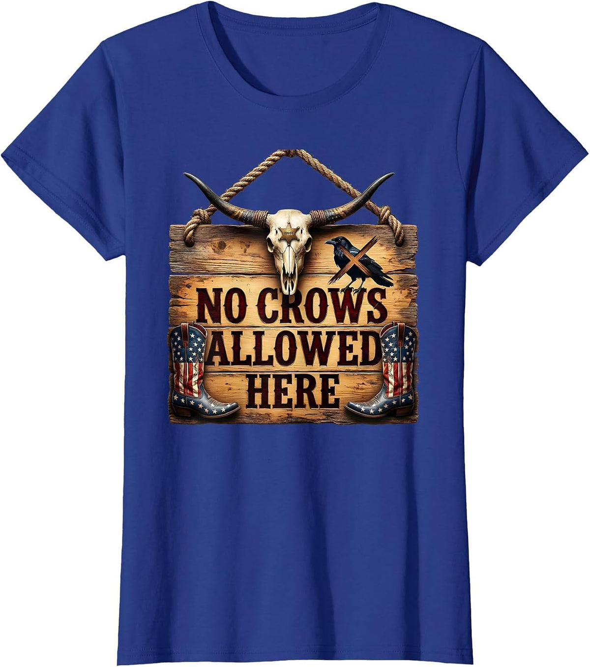 Women's No Crows Allowed Here Bold Statement Design T-Shirt - Royal Blue